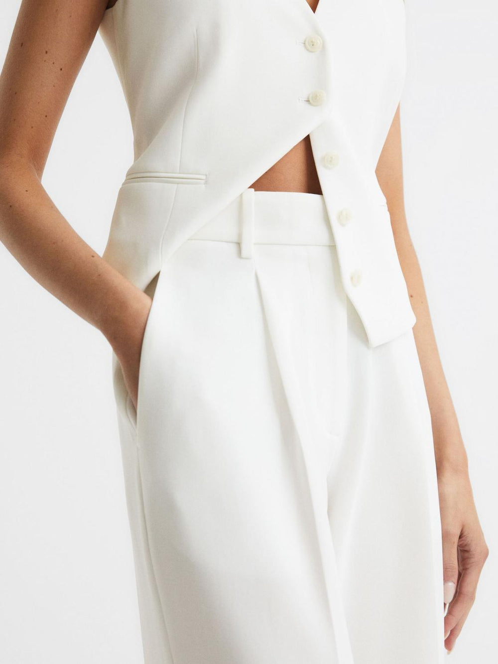 Reiss Trousers | Tatum Crepe Wide Leg Trousers White - Women