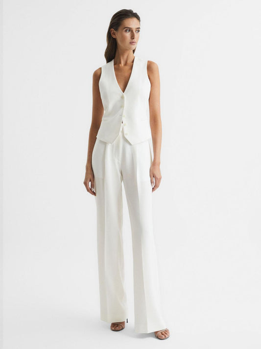Reiss Trousers | Tatum Crepe Wide Leg Trousers White - Women