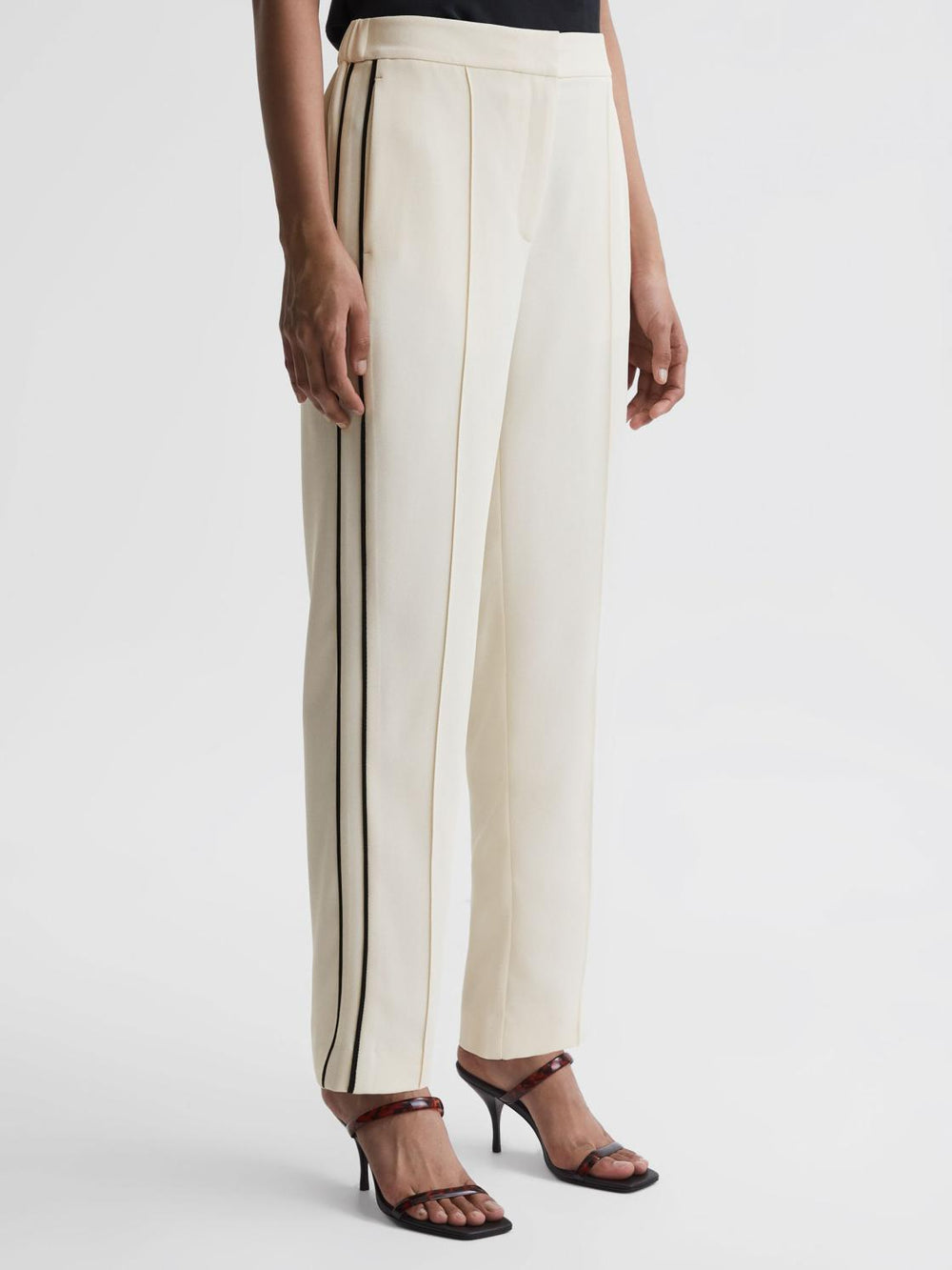 Reiss Trousers | Theo Taper Tapered Fit Side Stripe Trousers Cream - Women