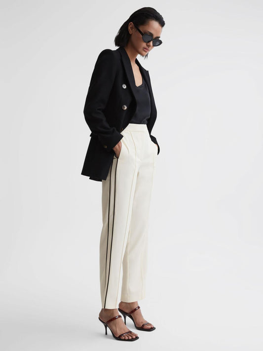 Reiss Trousers | Theo Taper Tapered Fit Side Stripe Trousers Cream - Women