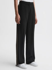 Reiss Trousers | Theo Wide Wide Leg Side Stripe Trousers Black - Women