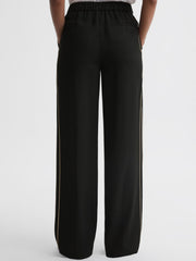 Reiss Trousers | Theo Wide Wide Leg Side Stripe Trousers Black - Women
