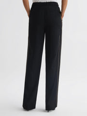 Reiss Trousers | Theo Wide Wide Leg Side Stripe Trousers Black - Women