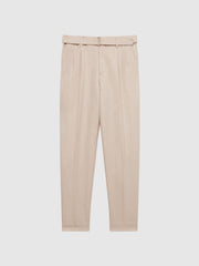 Reiss Trousers | Trail Cotton-Linen Buckled Trousers Oatmeal - Men