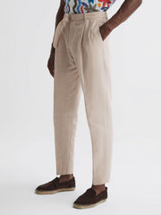 Reiss Trousers | Trail Cotton-Linen Buckled Trousers Oatmeal - Men