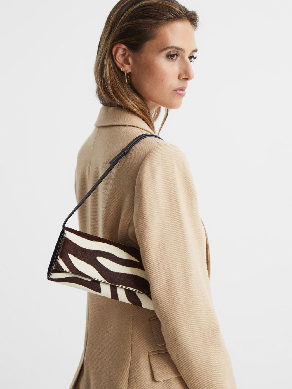 Reiss Bags | Dakota Zebra Calf Hair Baguette Bag Mocha - Women