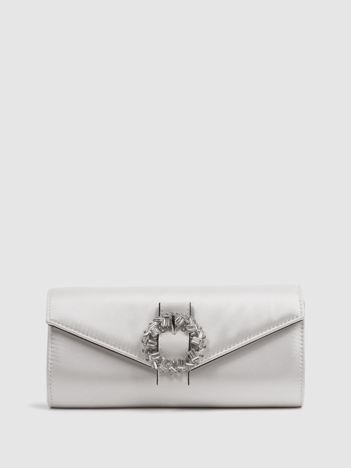 Reiss Bags | Delphine Diamanté Buckle Satin Clutch Off White - Women
