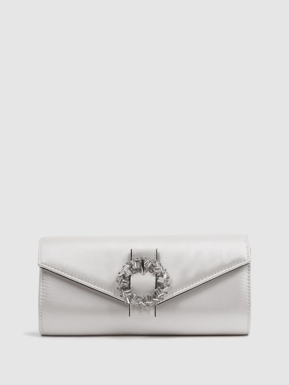 Reiss Bags | Delphine Diamanté Buckle Satin Clutch Off White - Women
