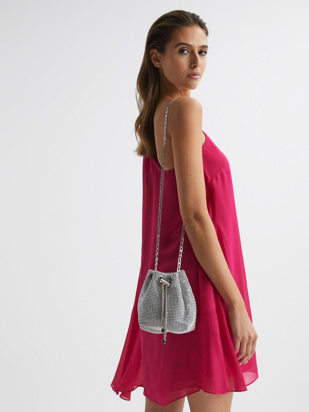 Reiss Bags | Demi Crystal Mini Bucket Bag Silver - Women