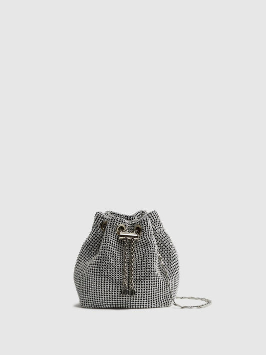 Reiss Bags | Demi Crystal Mini Bucket Bag Silver - Women