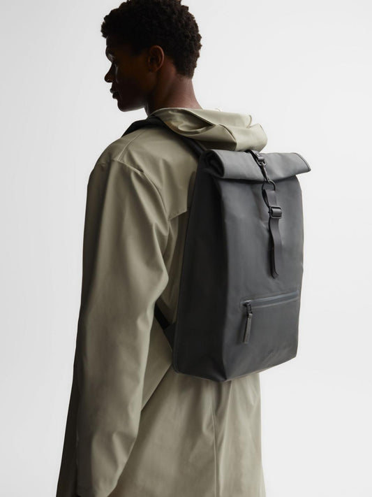 Reiss Bags &amp; Wallets | Rains Rains Roll Top Rucksack Black - Men
