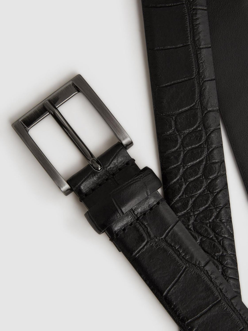 Reiss Belts | Albany Leather Belt Black/gunmetal - Men