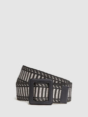 Reiss Belts | Daisy Raffia Buckled Belt Black/neutral - Women