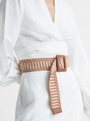 Reiss Belts | Daisy Raffia Buckled Belt Black/neutral - Women
