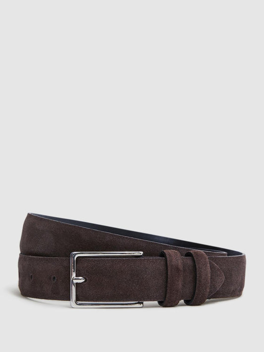 Reiss Belts | Dante Suede Belt Chocolate - Men