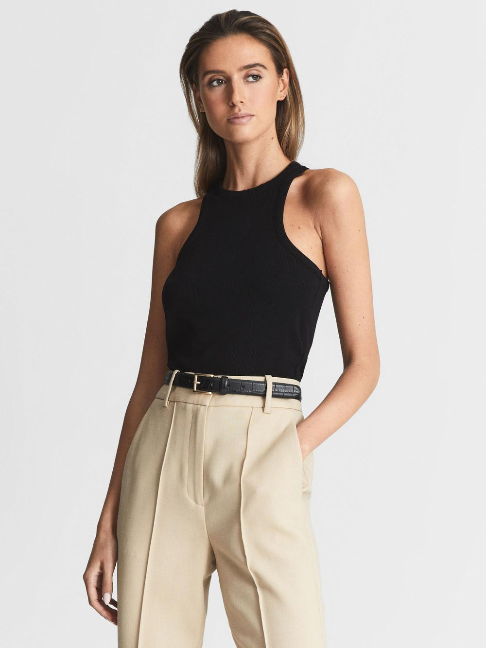 Reiss Belts | Molly Leather Croc Embossed Belt Black - Women