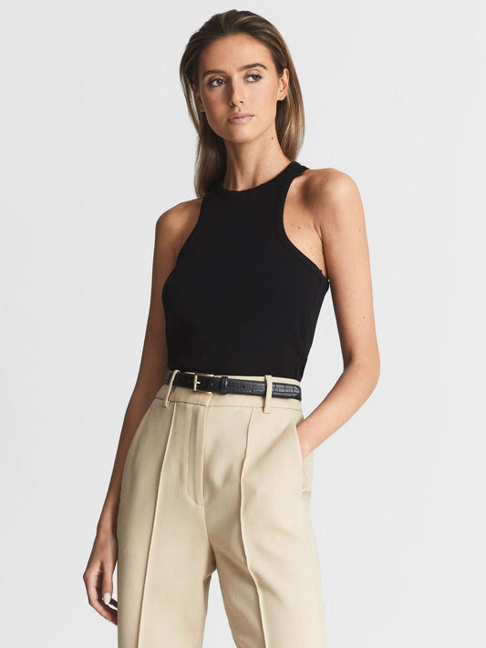 Reiss Belts | Molly Leather Croc Embossed Belt Black - Women