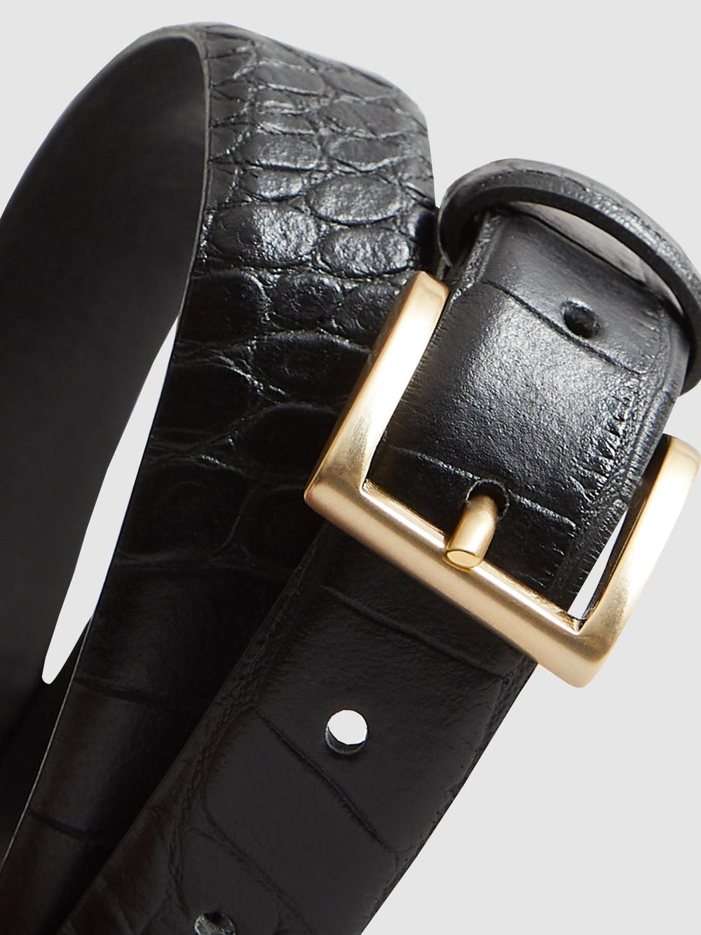Reiss Belts | Molly Leather Croc Embossed Belt Black - Women