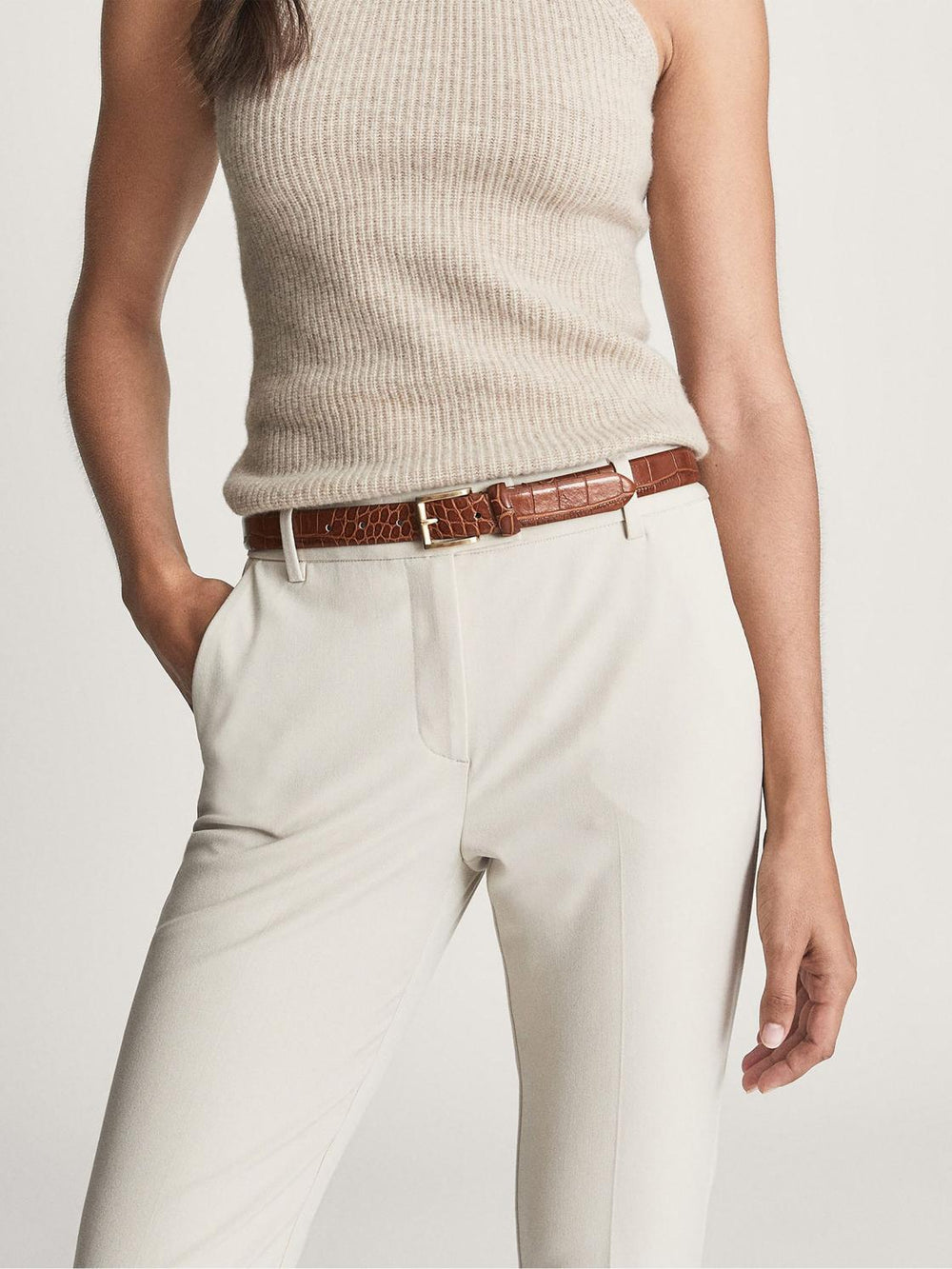 Reiss Belts | Molly Leather Croc Embossed Belt Black - Women