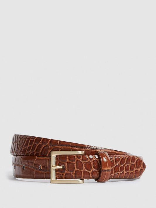 Reiss Belts | Molly Leather Croc Embossed Belt Black - Women
