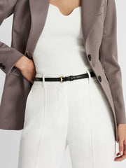 Reiss Belts | Molly Mini Leather Croc Embossed Mini Belt Black - Women