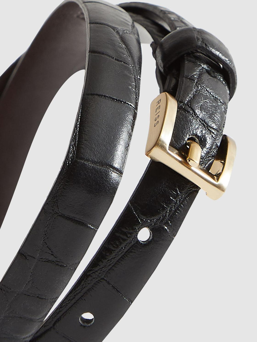 Reiss Belts | Molly Mini Leather Croc Embossed Mini Belt Black - Women