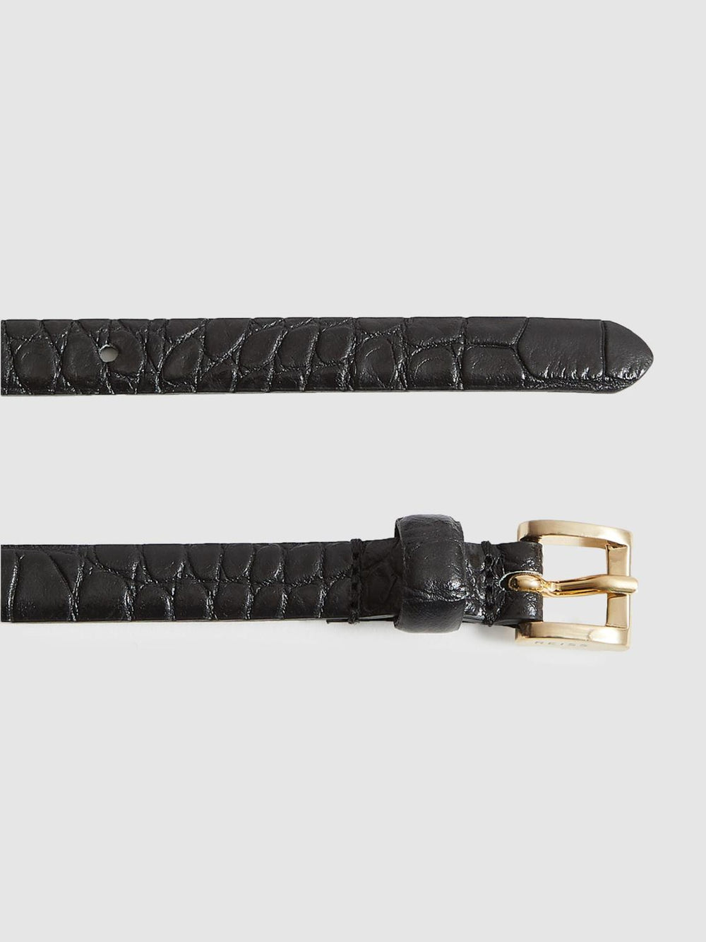 Reiss Belts | Molly Mini Leather Croc Embossed Mini Belt Black - Women