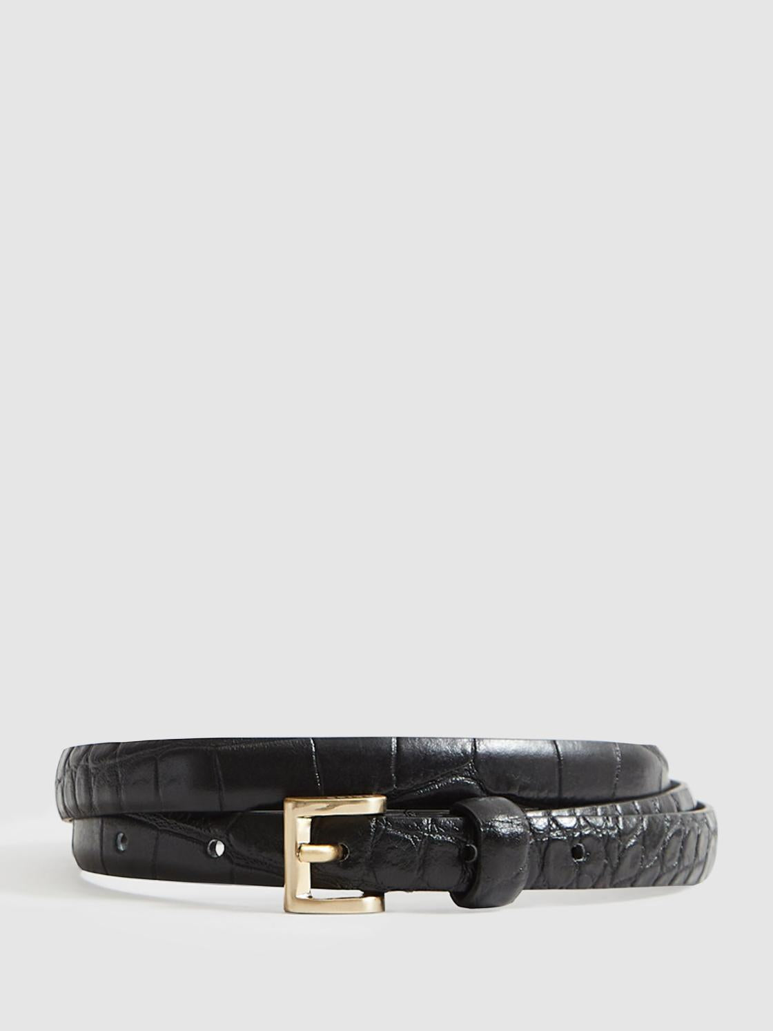 Reiss Belts | Molly Mini Leather Croc Embossed Mini Belt Black - Women