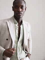 Reiss Blazers | Angel Slim Fit Double Breasted Linen Puppytooth Blazer Oatmeal Melange - Men