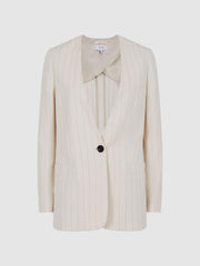 Reiss Blazers | Arleth Collarless Pinstripe Blazer White - Women