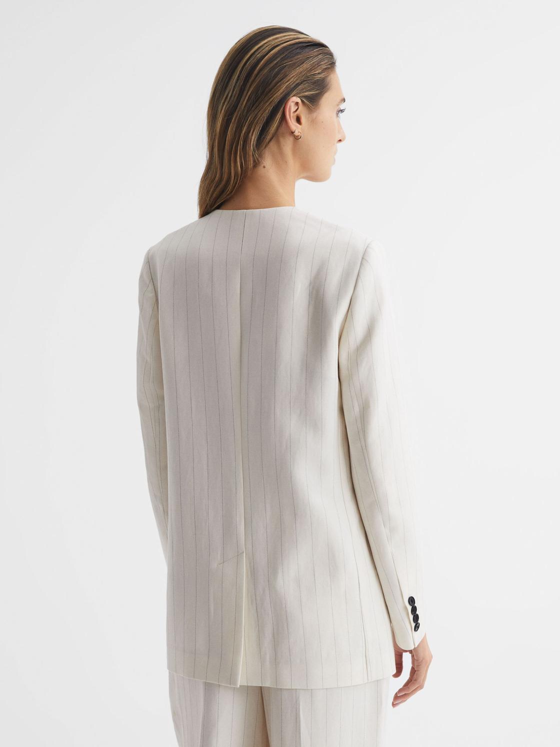 Reiss Blazers | Arleth Collarless Pinstripe Blazer White - Women