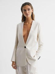 Reiss Blazers | Arleth Collarless Pinstripe Blazer White - Women
