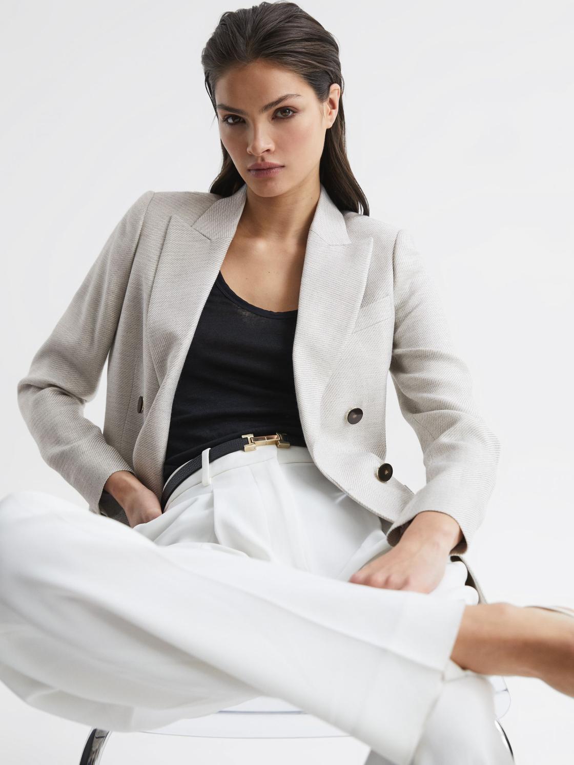 Reiss Blazers | Gaia Tailored Double Breasted Blazer Neutral - Women