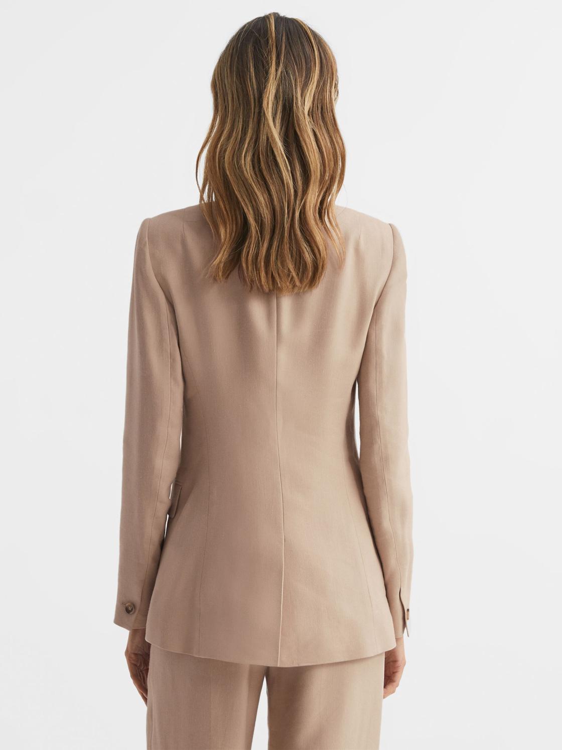 Reiss Blazers | Hollie Double Breasted Linen Blazer Blue - Women