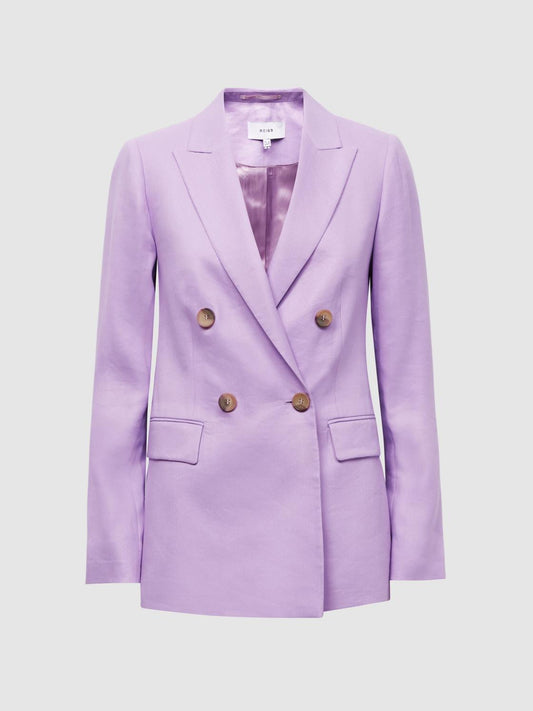 Reiss Blazers | Hollie Double Breasted Linen Blazer Lilac - Women