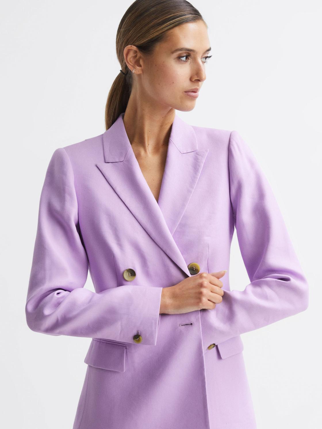 Reiss Blazers | Hollie Double Breasted Linen Blazer Lilac - Women