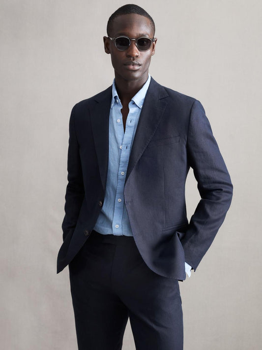 Reiss Blazers | Kin Slim Fit Single Breasted Linen Blazer Airforce Blue - Men