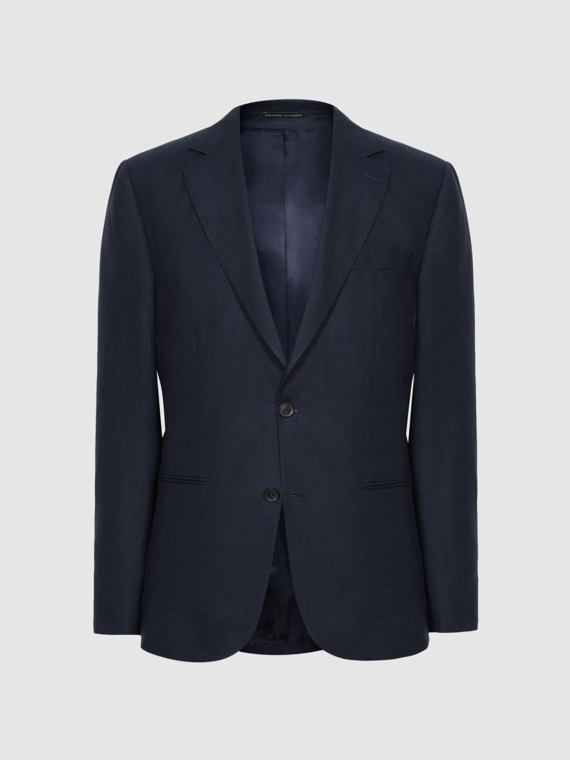 Reiss Blazers | Kin Slim Fit Single Breasted Linen Blazer Airforce Blue - Men