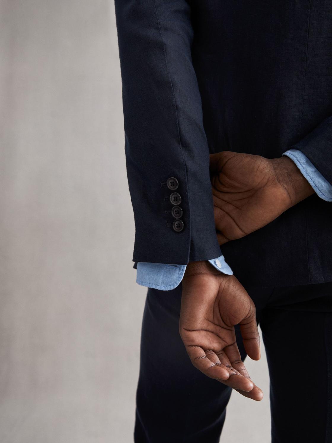 Reiss Blazers | Kin Slim Fit Single Breasted Linen Blazer Airforce Blue - Men