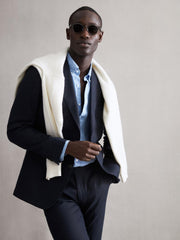 Reiss Blazers | Kin Slim Fit Single Breasted Linen Blazer Airforce Blue - Men