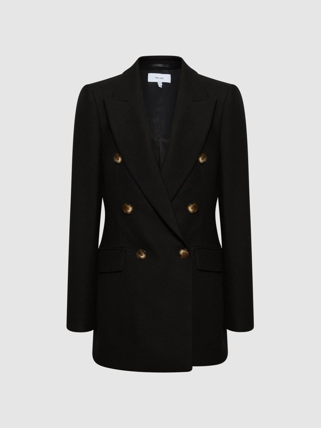 Reiss Blazers | Laura Double Breasted Twill Blazer Black - Women