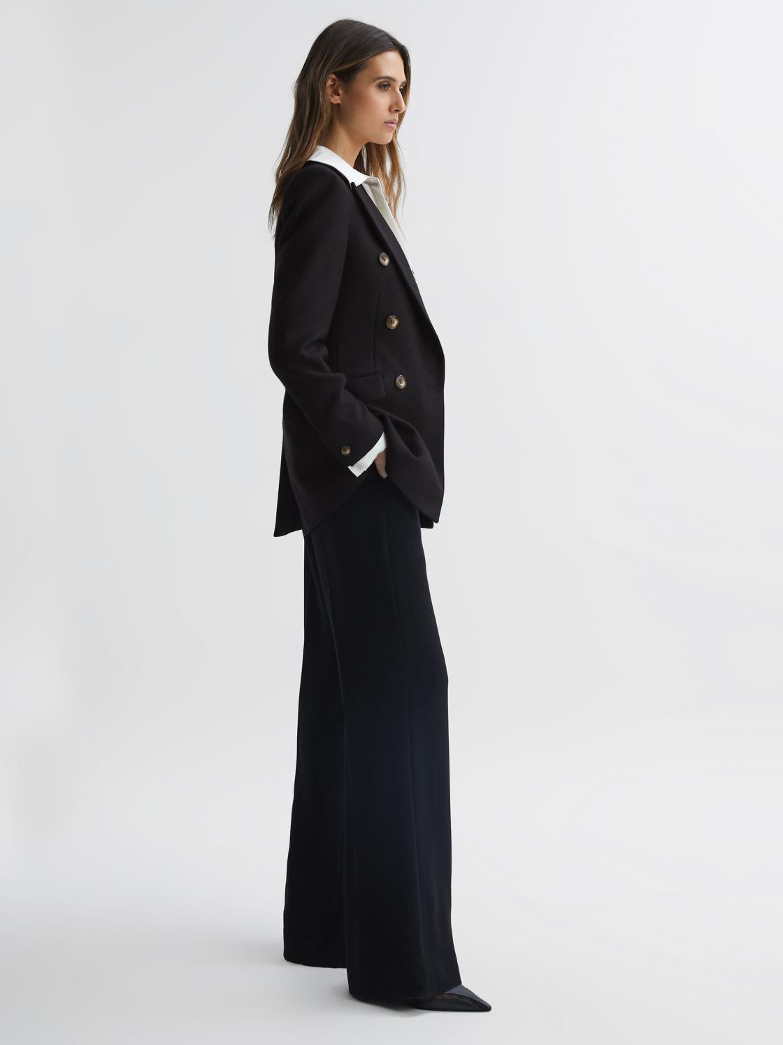 Reiss Blazers | Laura Double Breasted Twill Blazer Black - Women