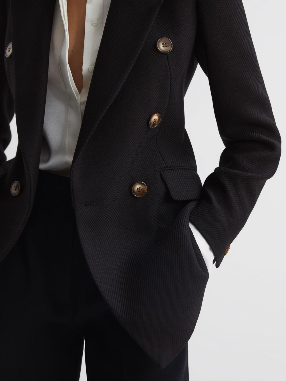 Reiss Blazers | Laura Double Breasted Twill Blazer Black - Women