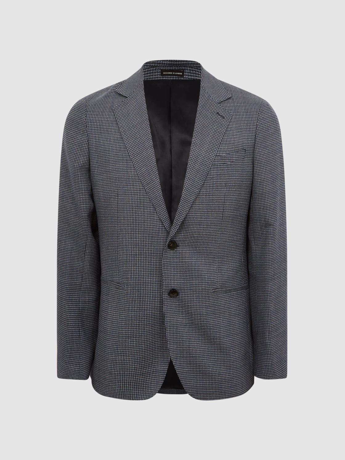 Reiss Blazers | Leadenhall Single Breasted Dogtooth Blazer Navy - Men