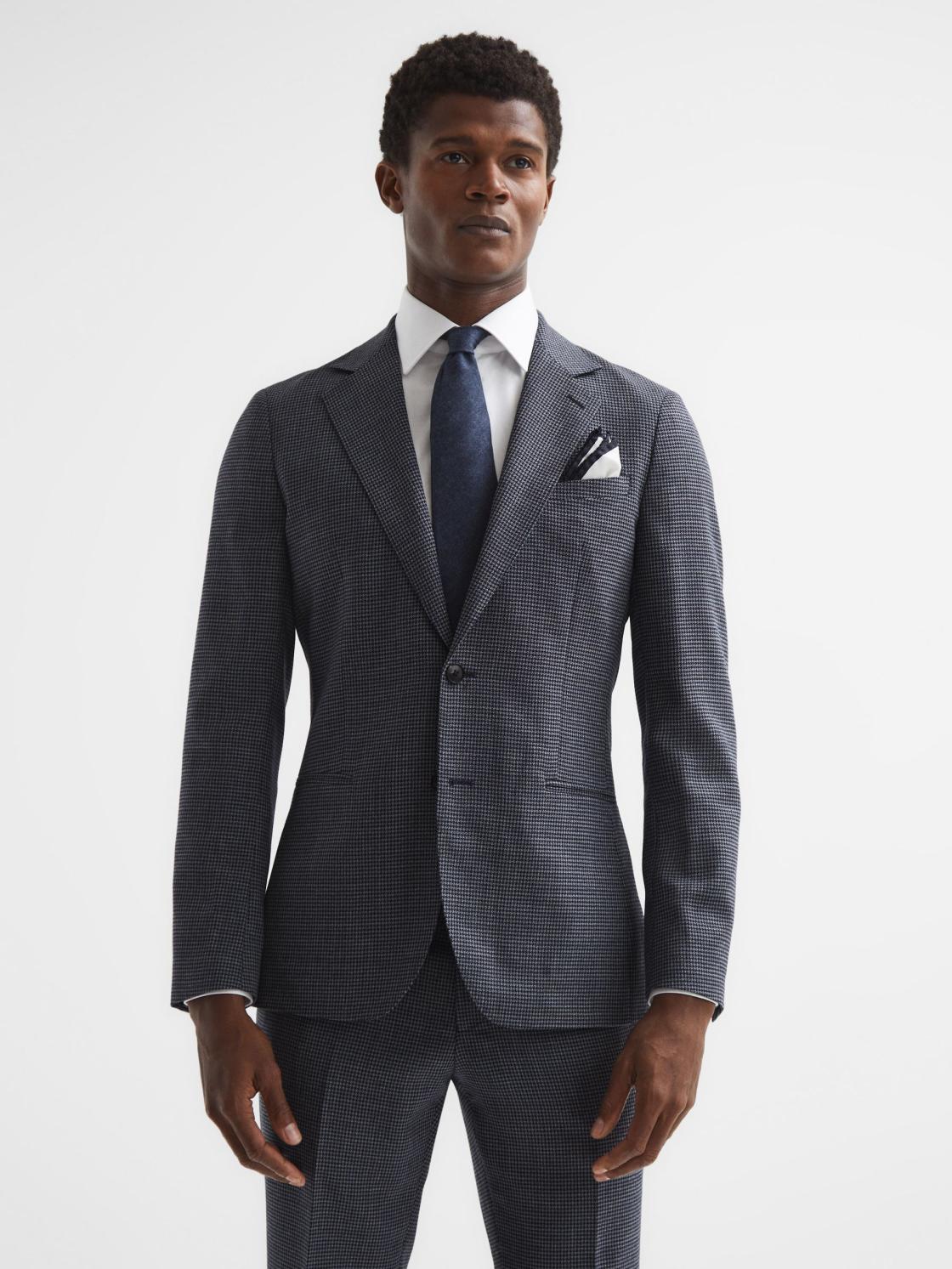 Reiss Blazers | Leadenhall Single Breasted Dogtooth Blazer Navy - Men