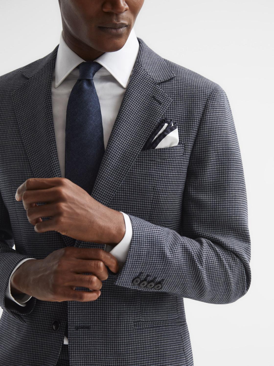 Reiss Blazers | Leadenhall Single Breasted Dogtooth Blazer Navy - Men