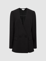 Reiss Blazers | Margeaux Collarless Double-Breasted Blazer Black - Women