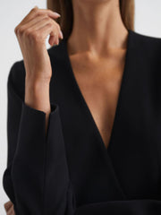 Reiss Blazers | Margeaux Collarless Double-Breasted Blazer Black - Women