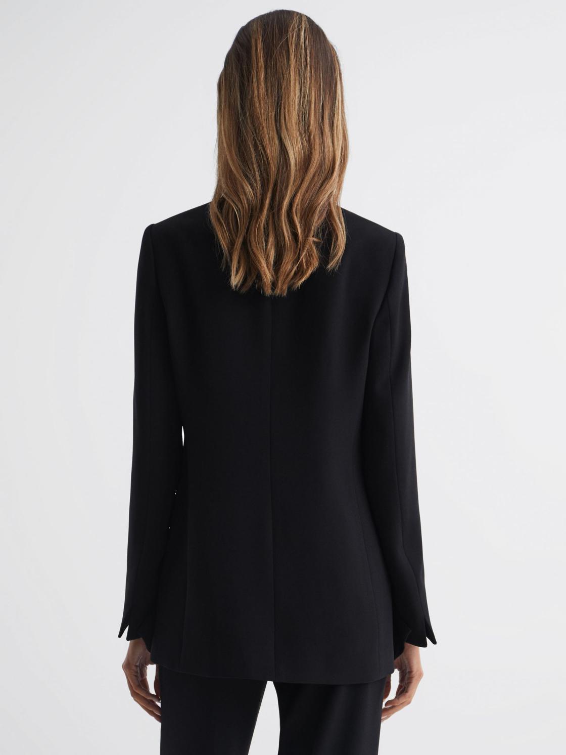 Reiss Blazers | Margeaux Collarless Double-Breasted Blazer Black - Women