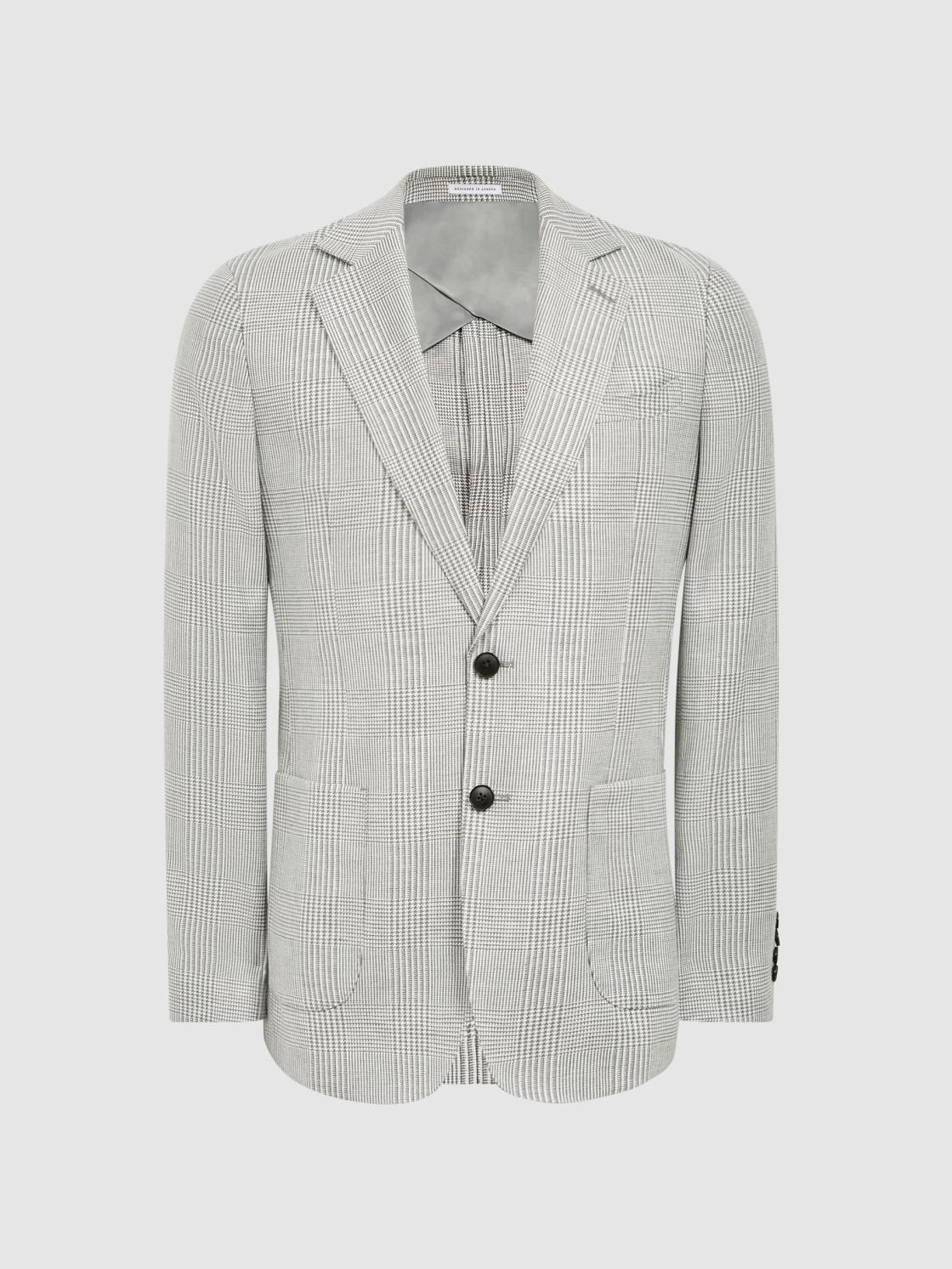 Reiss Blazers | Matinee Single Breasted Prince Of Wales Check Blazer Grey - Men